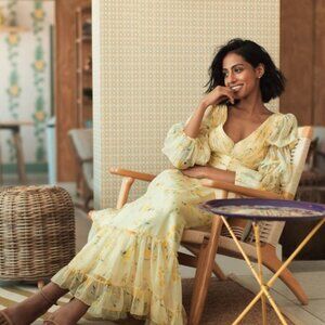 Floral Print Chiffon Illusion Tiered Puff Dress Mac Duggal